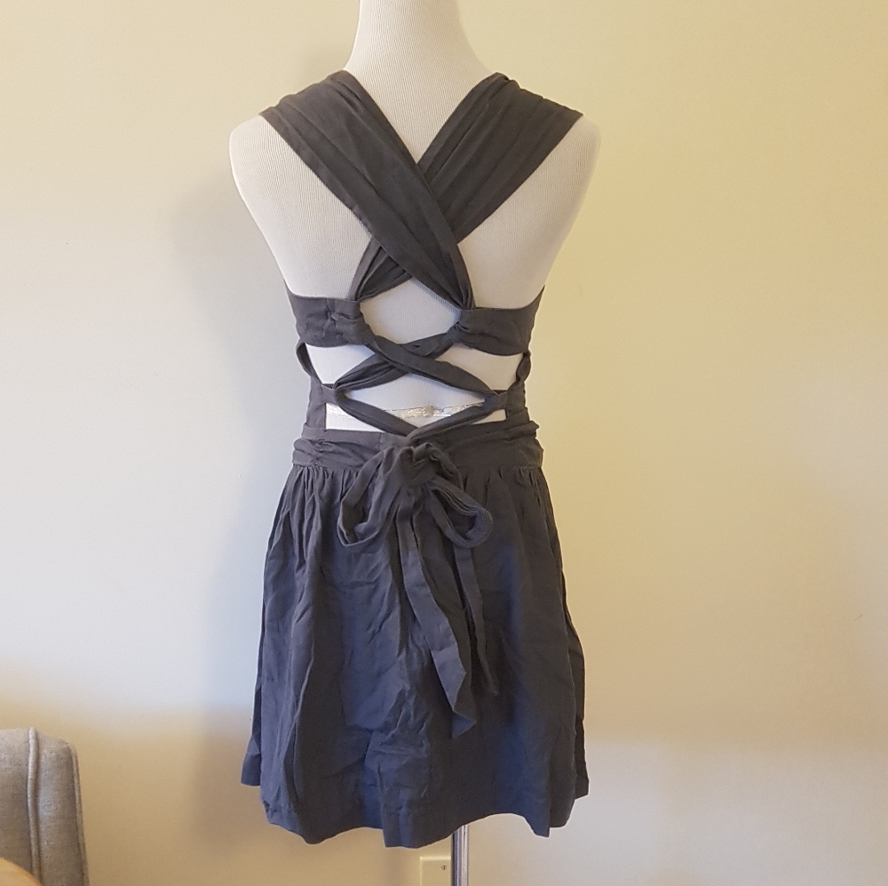 French Connection Slate Crisscross Exposed Back Dress